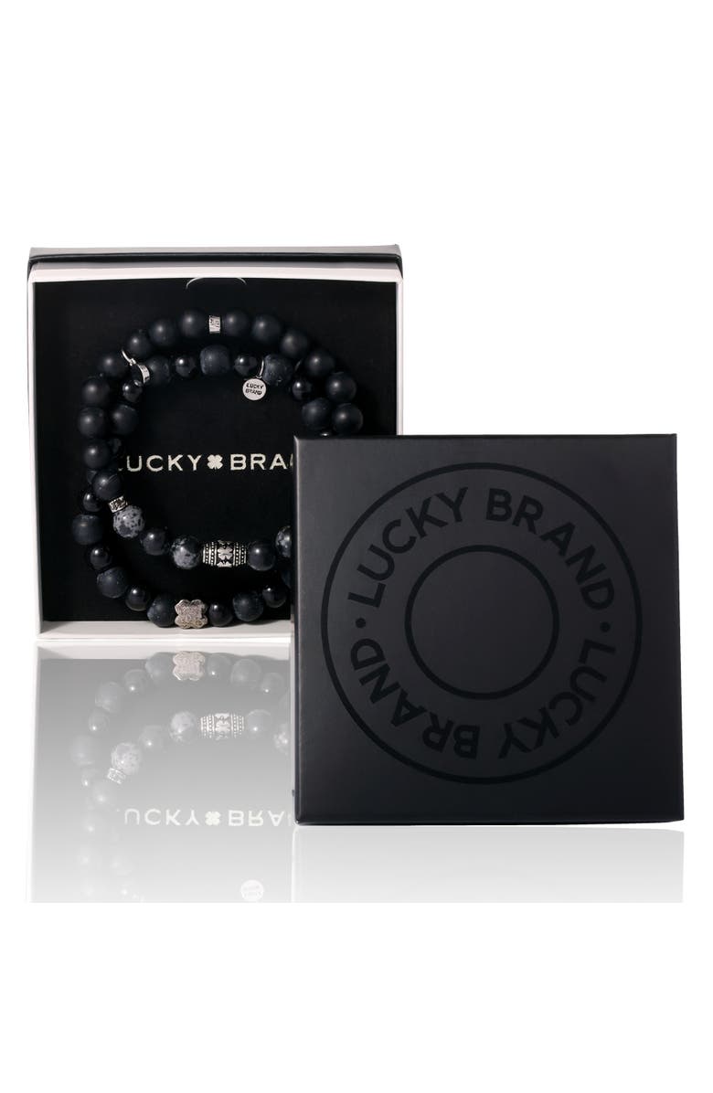 Lucky Brand Black Lava Bead Bracelets, Set of Two, Alternate, color, Black, Silver