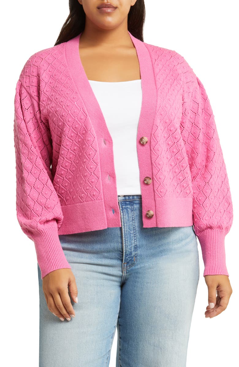 Caslon<sup>®</sup> Pointelle V-Neck Cardigan, Main, color, 