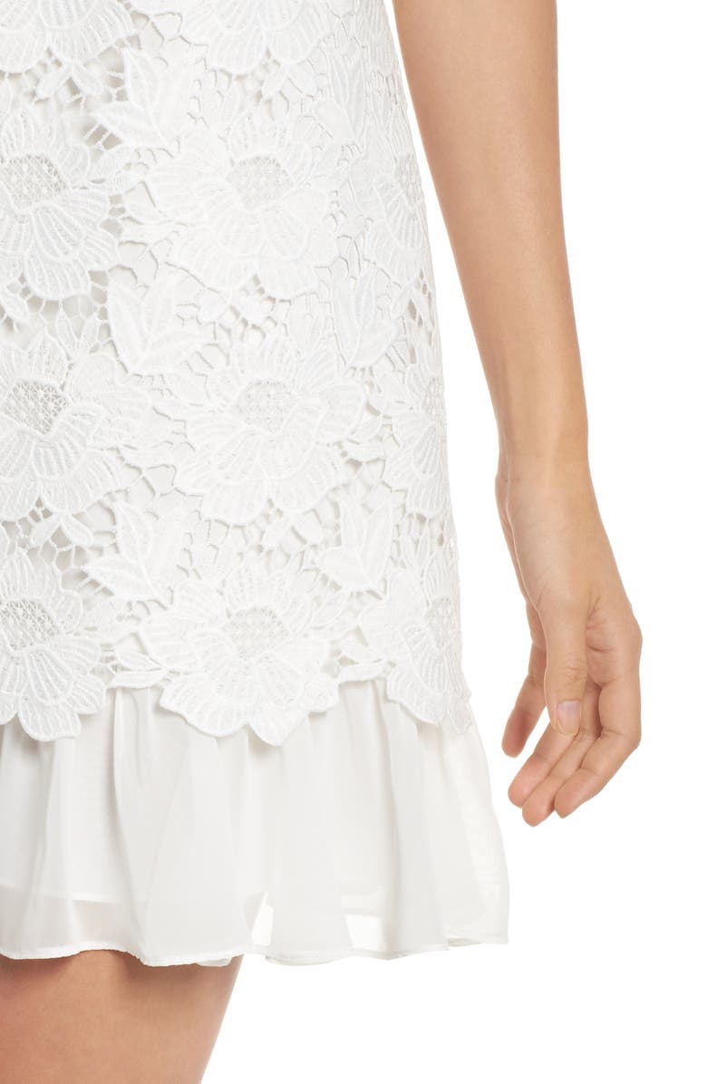 Eliza J Lace Ruffle Hem Sheath Dress, Alternate, color, Ivory