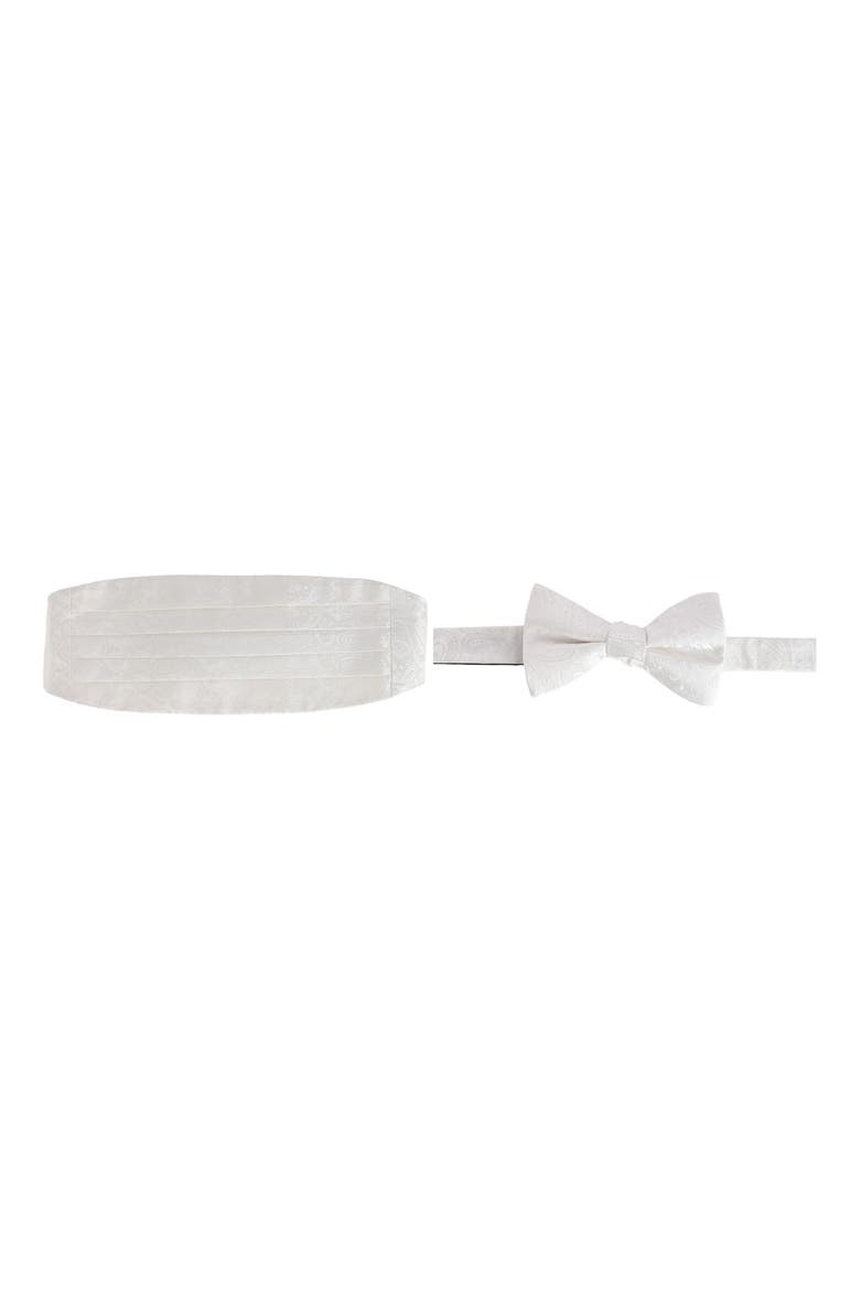 Banbury Tone on Tone Paisley Silk Cummerbund & Bow Tie Bundle, Main, color, White