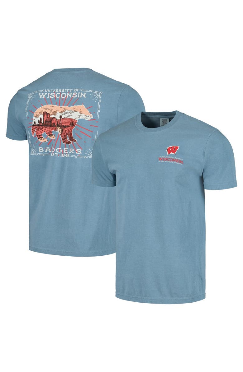 IMAGE ONE Men's Light Blue Wisconsin Badgers State Scenery Comfort Colors T-Shirt, Main, color,