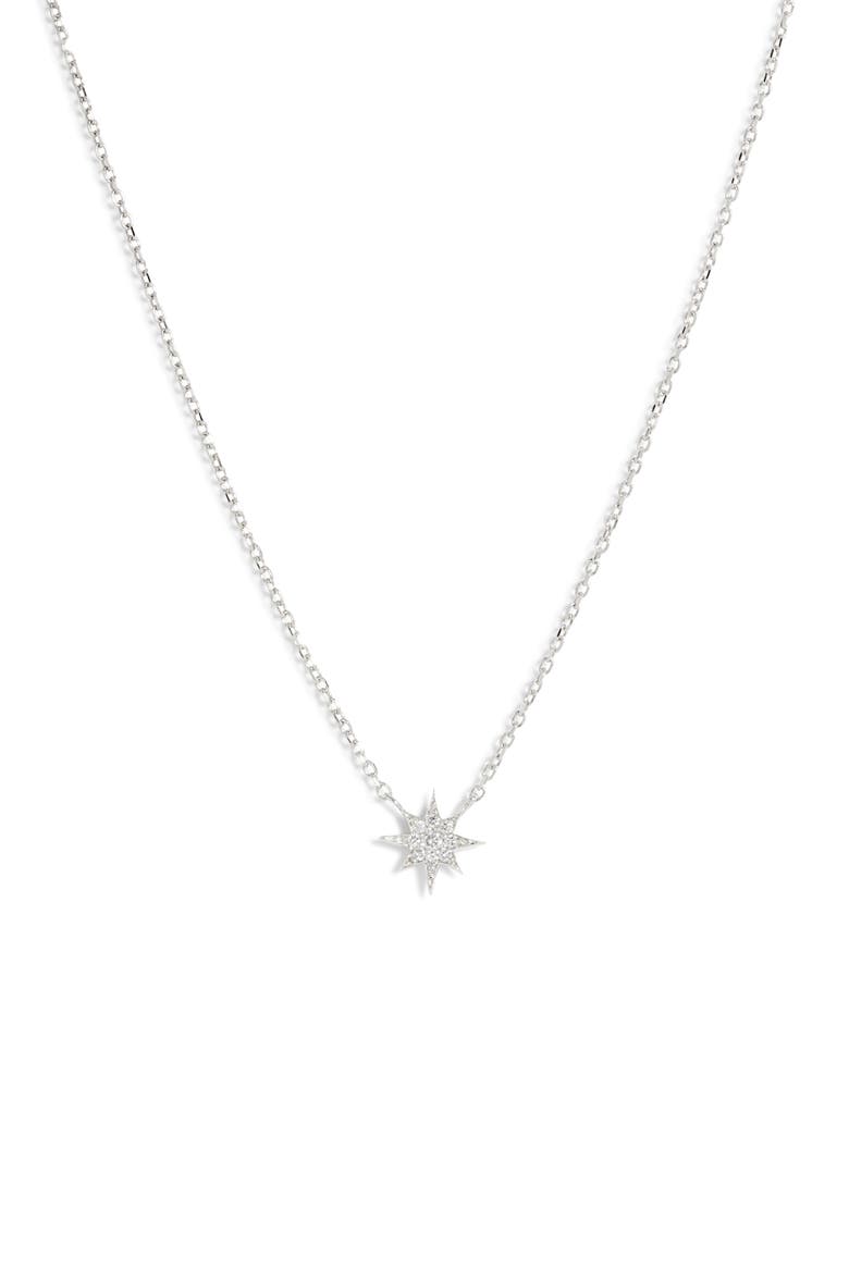 Sapphire Starburst Pendant Necklace, Main, color, WHITE SILVER