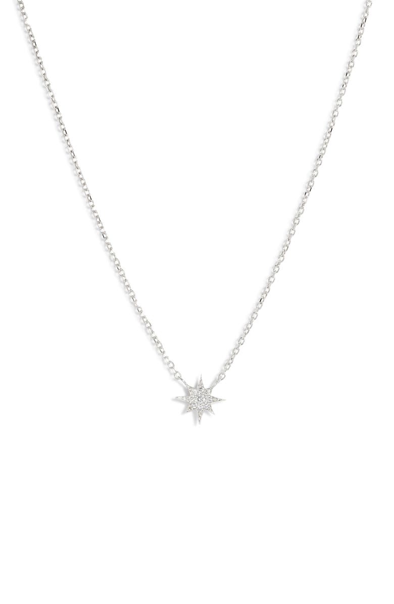 Anzie Sapphire Starburst Pendant Necklace, Main, color, White Silver
