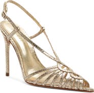 Schutz Seraphine Snakeskin Embossed Slingback Sandal