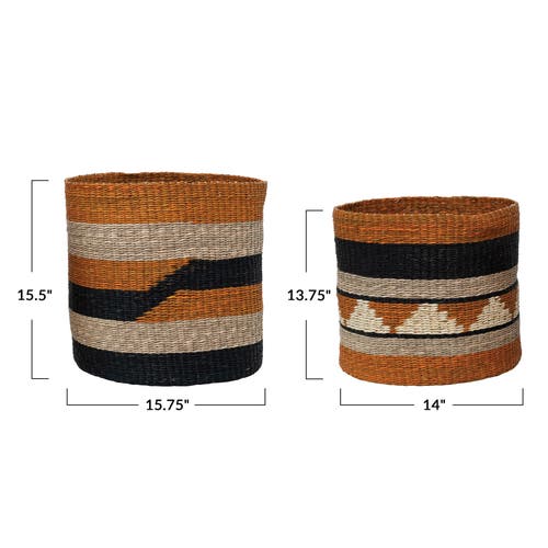 Storied Home Hand-woven Seagrass Baskets With Design, Set Of 2 In Multi