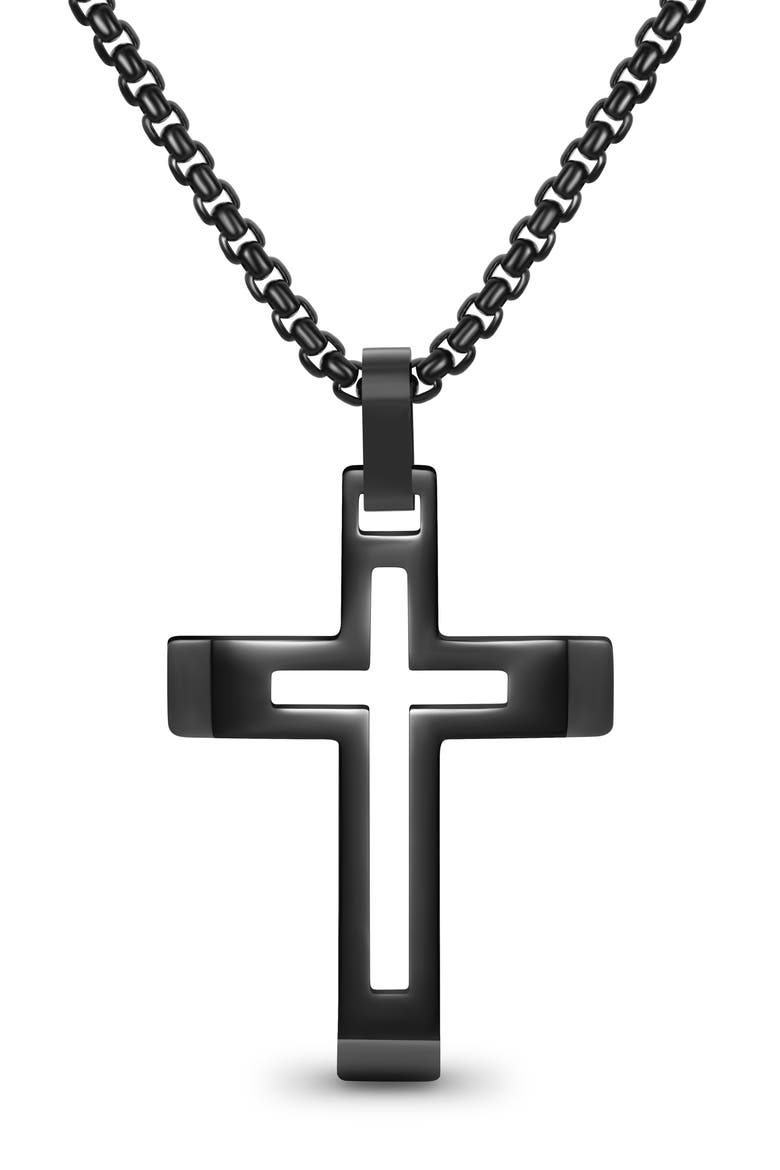 Cut Out Cross Pendant Necklace, Main, color, BLACK