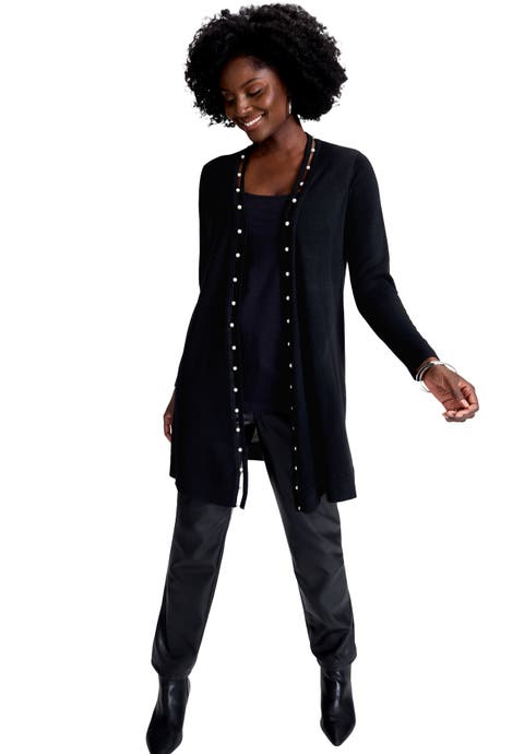 Pearl Trim Carefree Cashmere Cardigan (Plus)