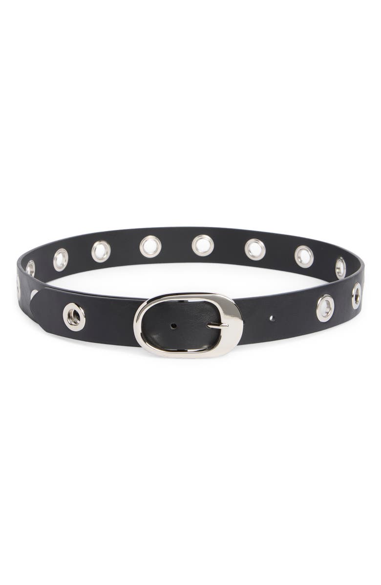 Linea Pelle Grommet Oval Buckle Belt, Main, color, Black