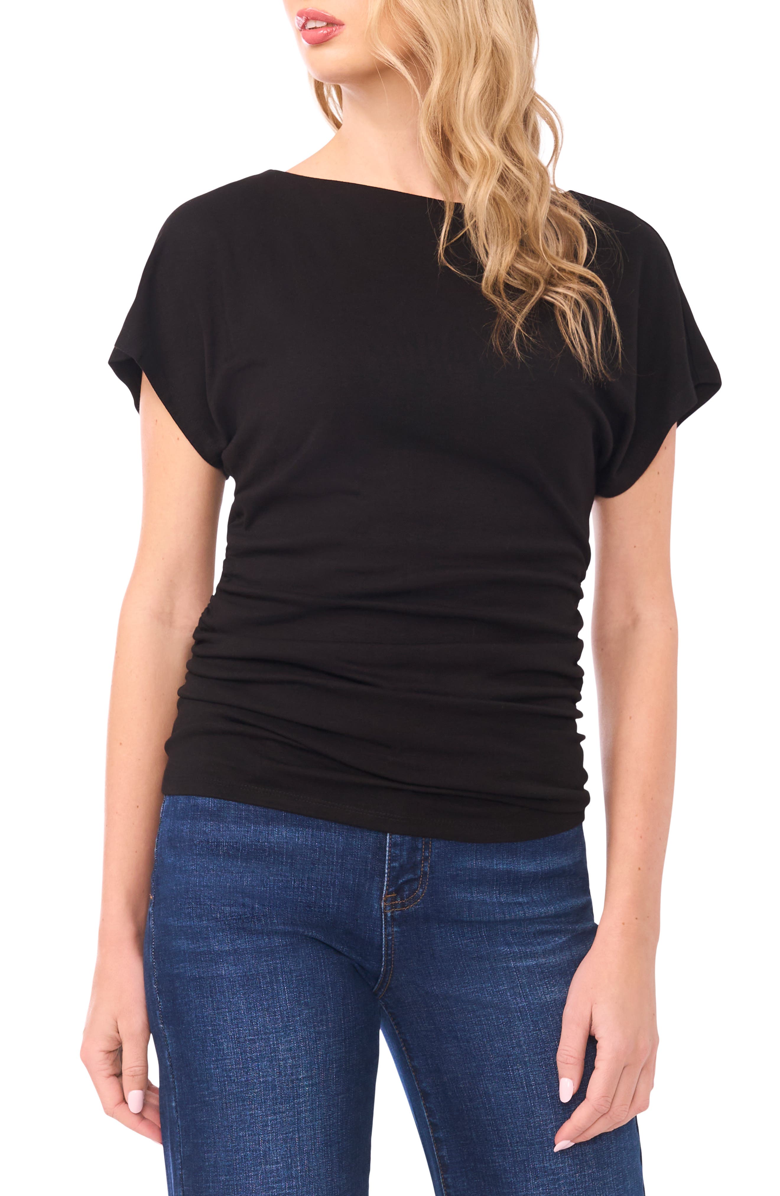 Shirred Dolman Short Sleeve Ponte Top