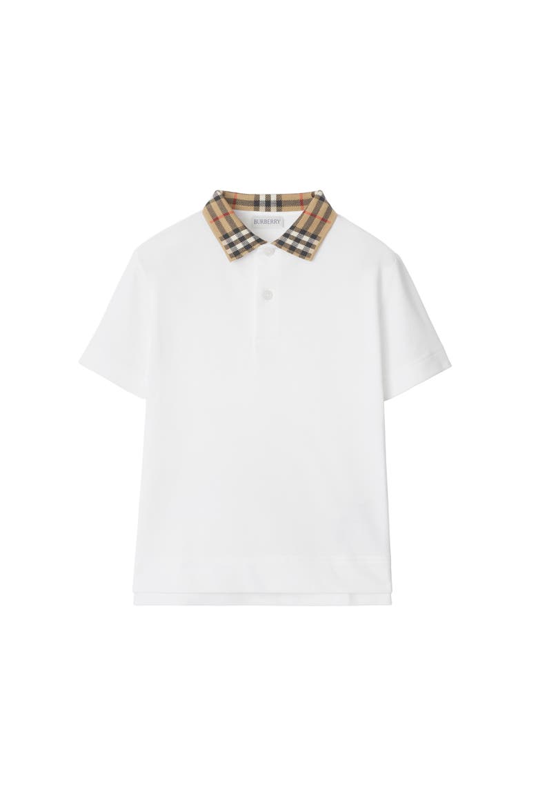 Check Collar Cotton Polo Shirt, Main, color, White