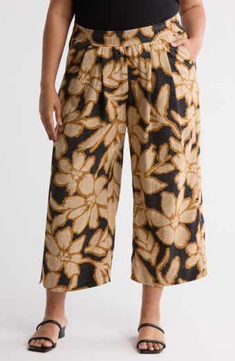 Democracy Floral Crop Wide Leg Pull-On Pants