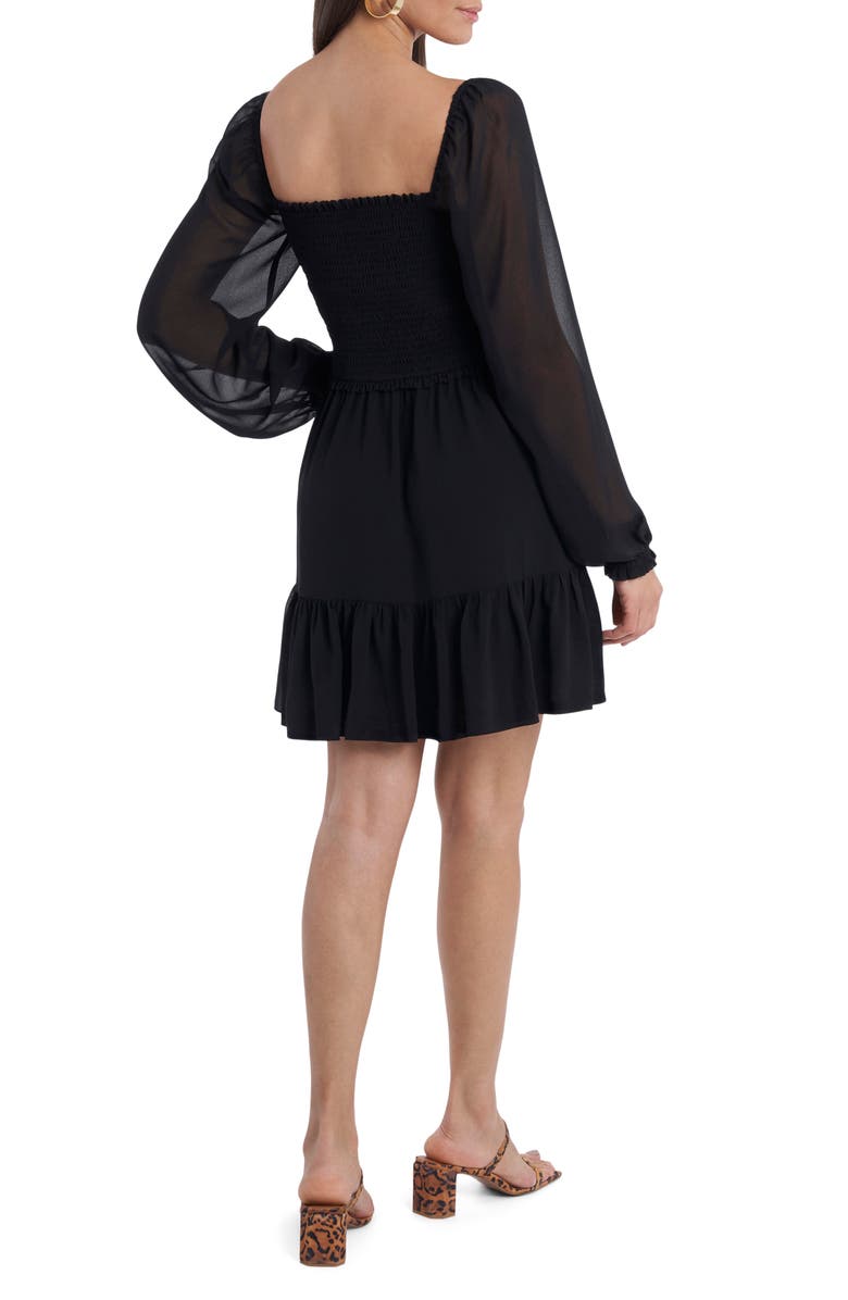 1.STATE Smock Bodice Ruffle Hem Long Sleeve Minidress, Alternate, color, 