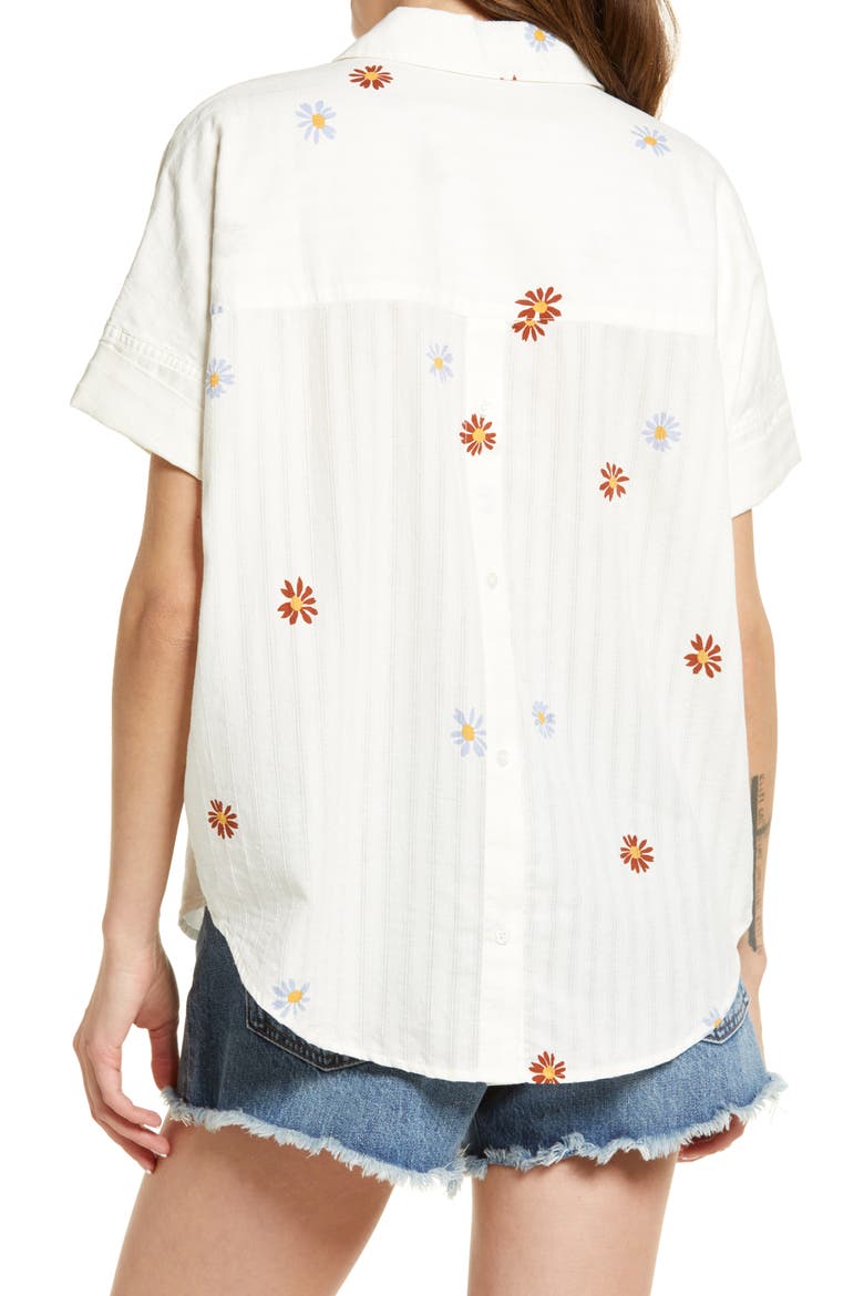 Daisy Embroidered Courier Button Back Shirt, Alternate, color, BRIGHT IVORY