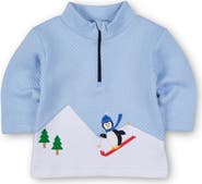 Florence Eiseman Jacquard Knit Half Zip With Skiing Penguin