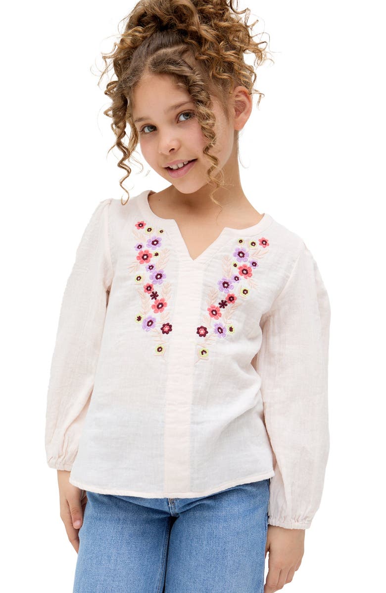 Raffya Kids Kids Dina V-Neck Embroidered Blouse, Alternate, color, Ecru