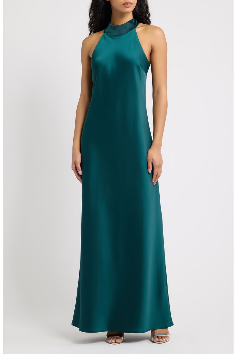 Violetta Matte Satin Gown, Main, color, PINE GREEN