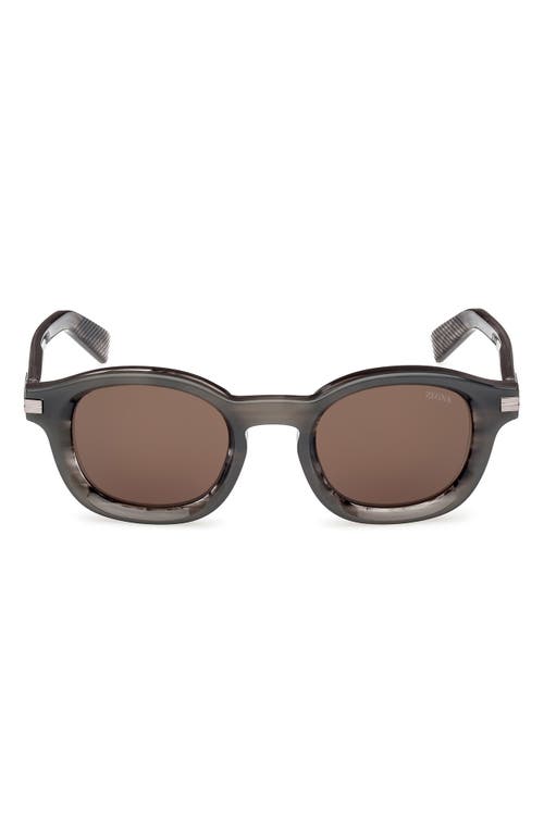 Zegna 47mm Round Sunglasses In Shiny Transparent Grey
