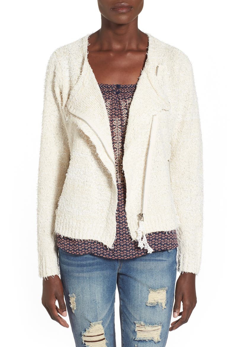 Paper Crane Knit Moto Jacket, Main, color, IVORY