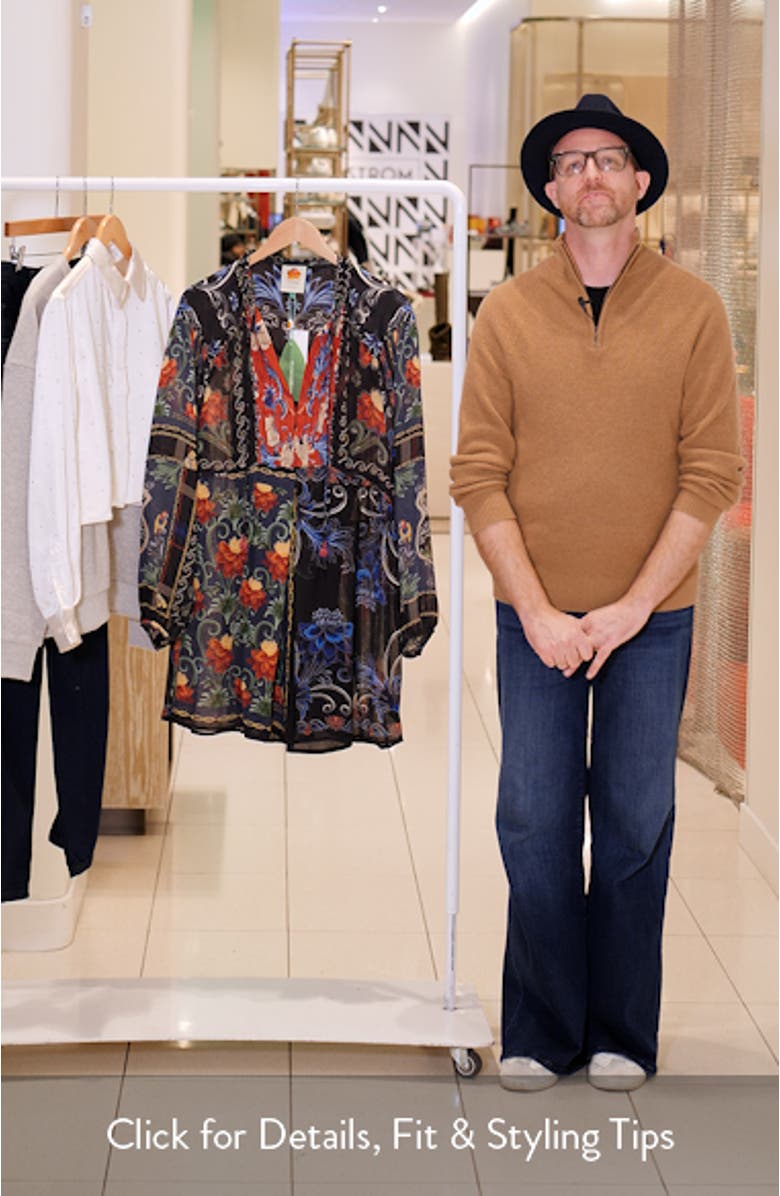 Mixed Arabesque Scarves Print Long Sleeve Minidress, sales video thumbnail