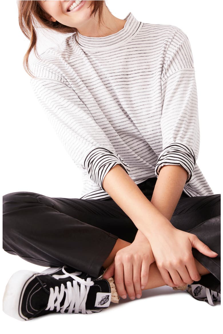 Be Free Mock Neck Stripe Tunic, Alternate, color, IVORY/ BLACK COMBO