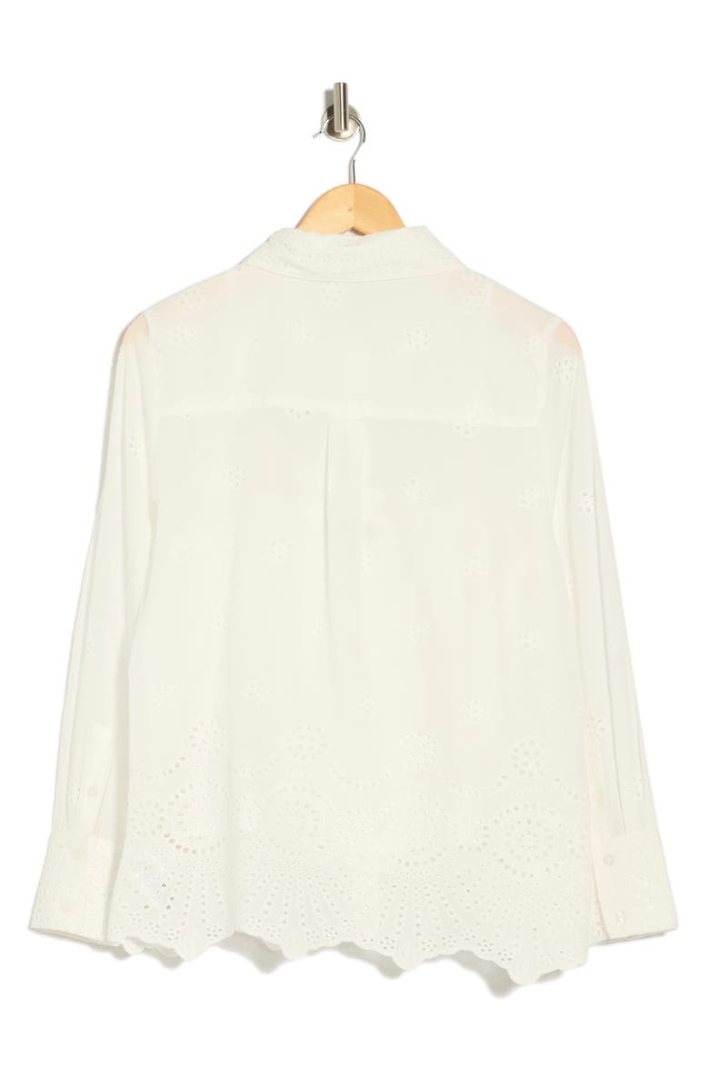 Nanette Lepore Long Sleeve Eyelet Top, Alternate, color, Brilliant White