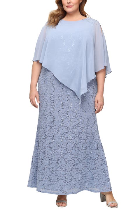 Sequin Floral Lace Dress with Capelet