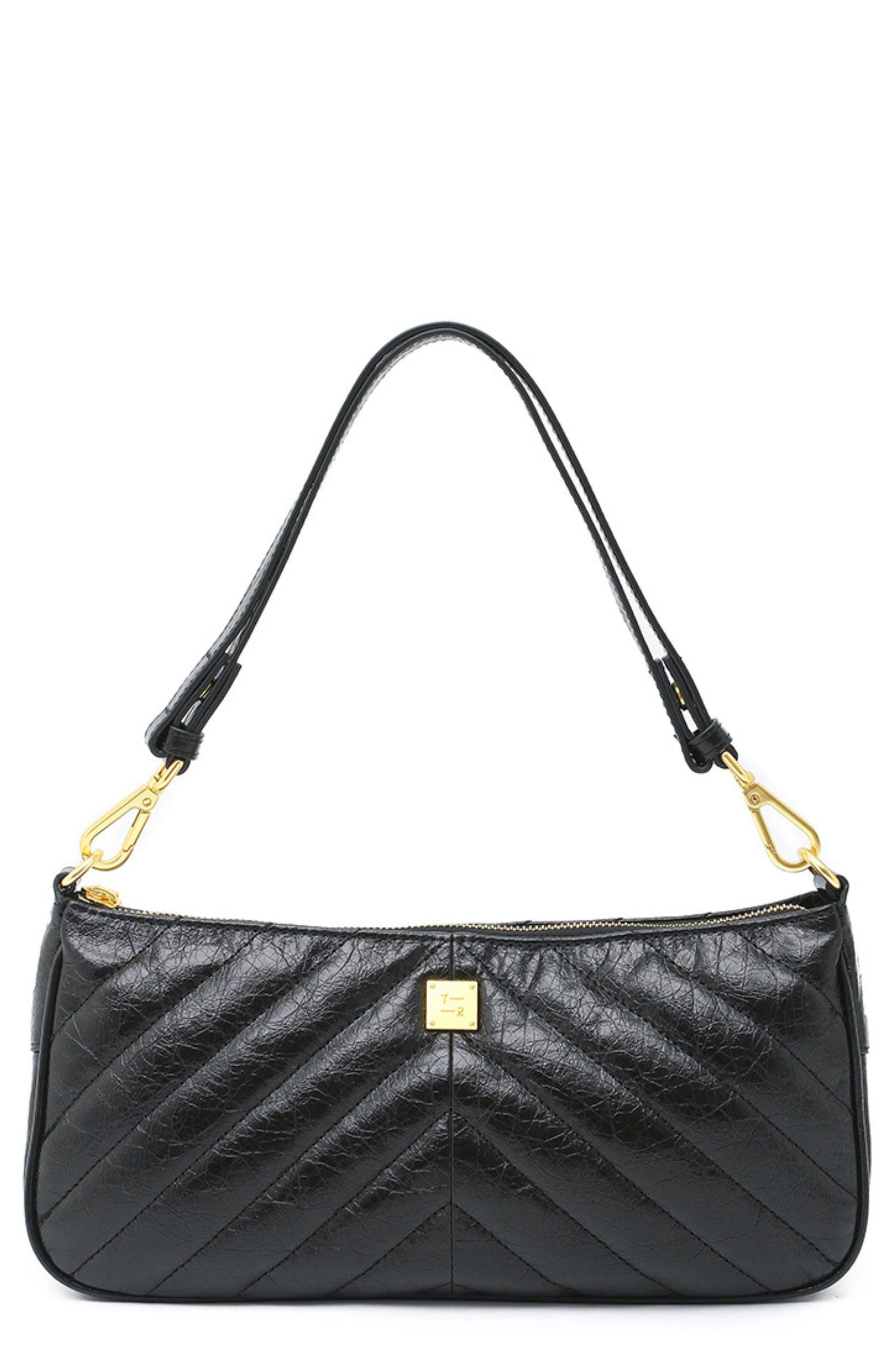 Enchanted Crinkled Leather Baguette Bag, Main, color, BLACK CRINKLE