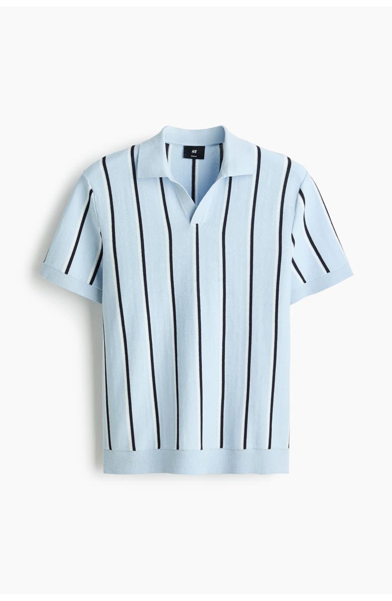 H&M Regular Fit Cotton Polo Shirt, Main, color, Light Blue/Striped