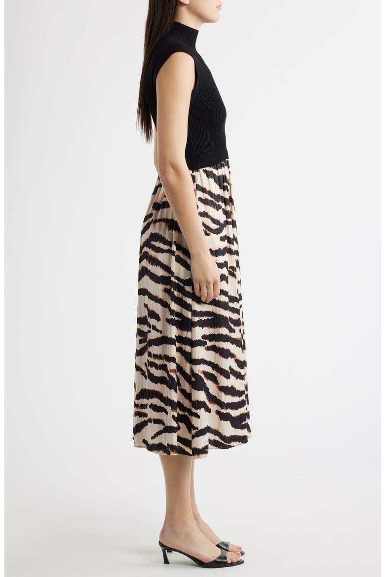 Mock Neck Cap Sleeve Midi Dress, Alternate, color, BLACK MULTI