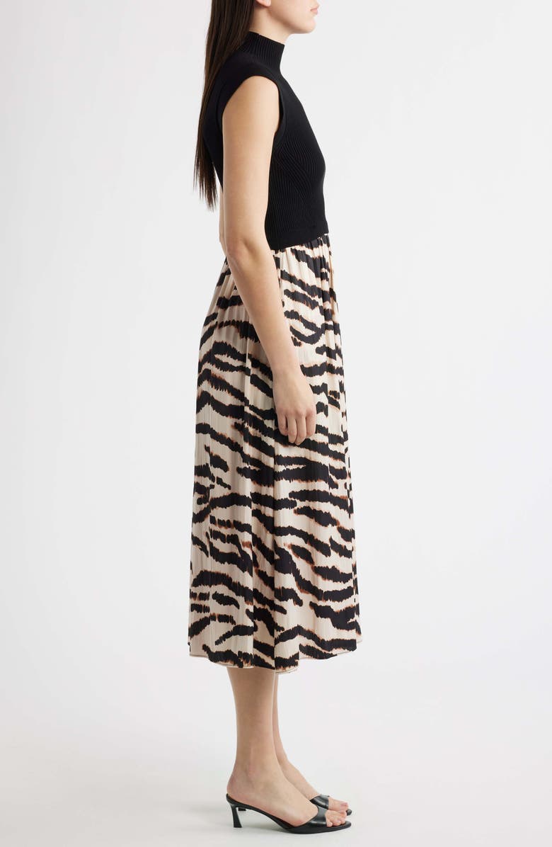 Vince Camuto Mock Neck Cap Sleeve Midi Dress, Alternate, color, Black Multi