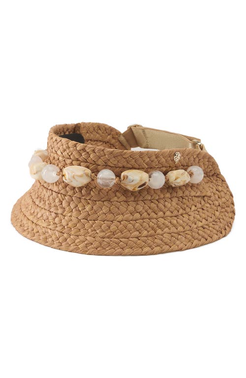 Helen Kaminski Nyla Packable Pebble Braided Raffia Visor In Nougat/natural