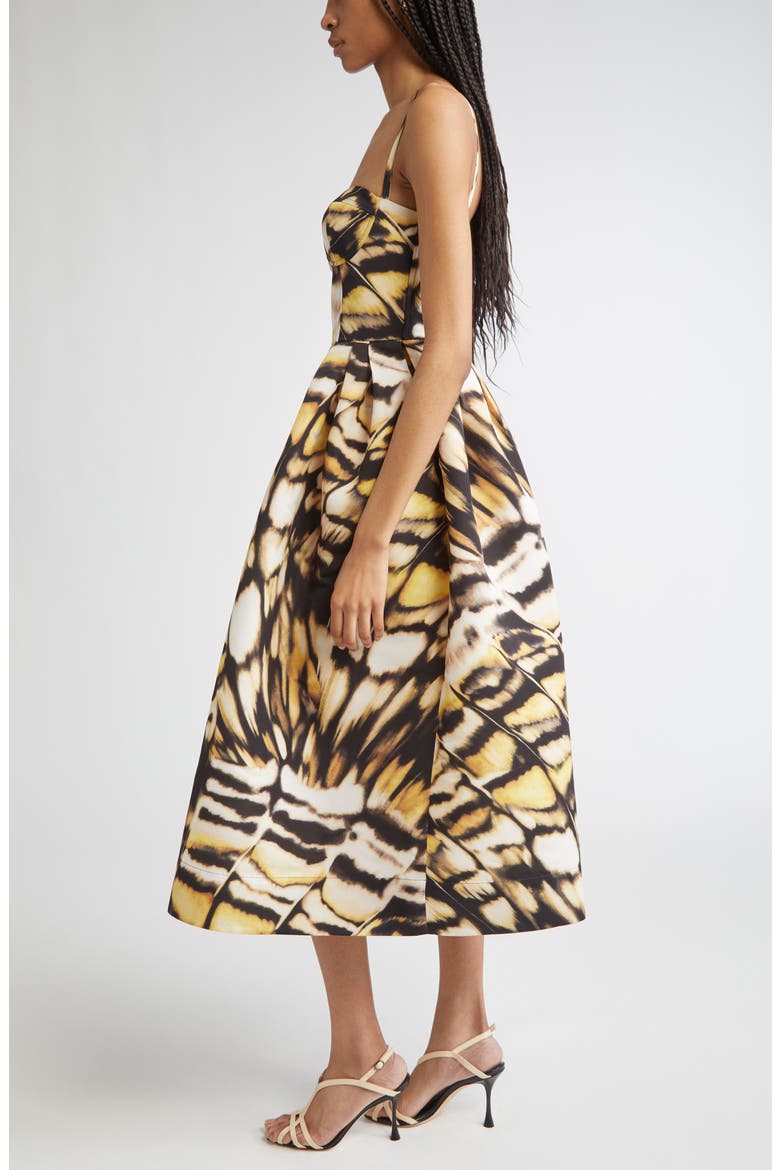 Abstract Butterfly Faille Bustier Midi Dress, Alternate, color, BLACK MULTI