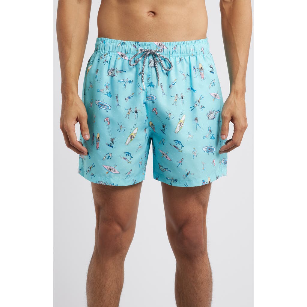 Boardies Sea Folk Mid Length Swim Trunks In Blue