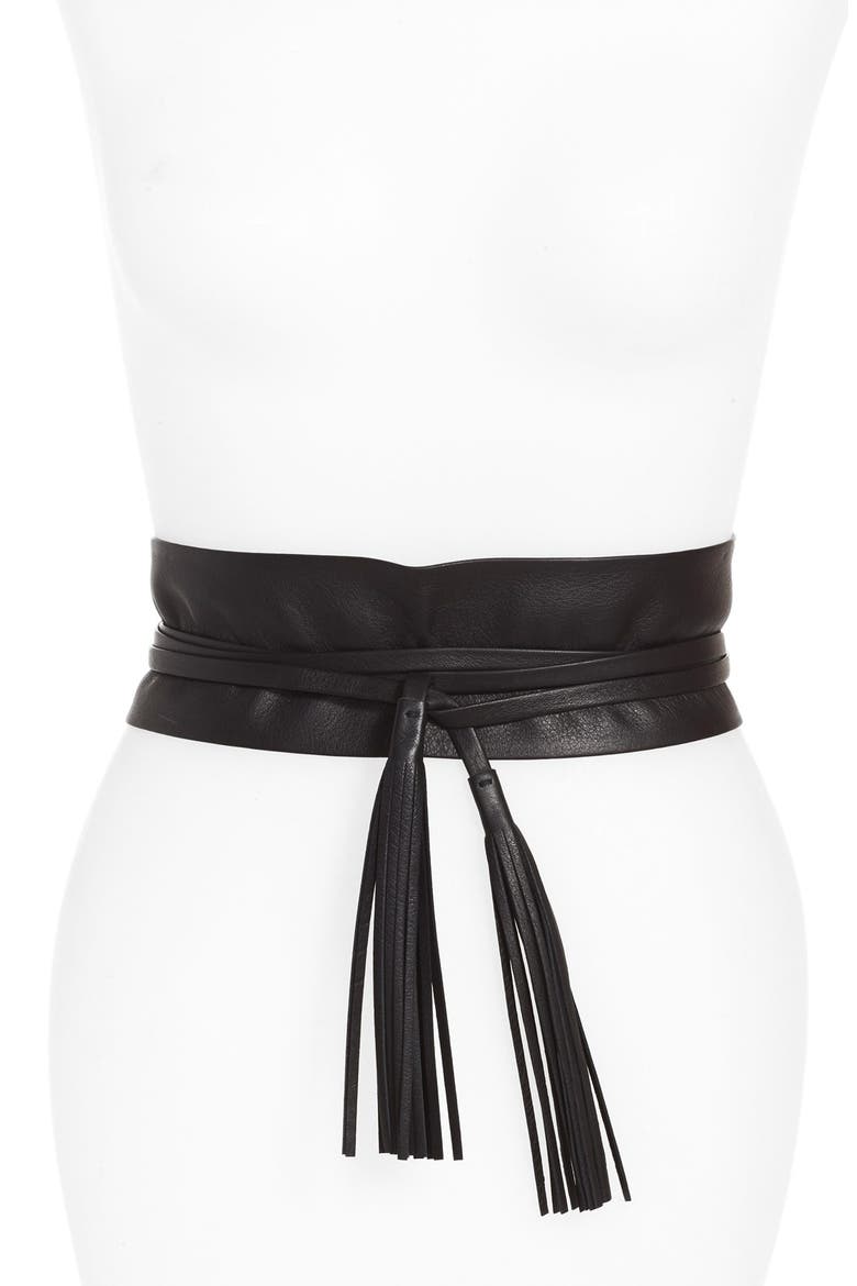 'Lena' Wrap Belt, Main, color, BLACK