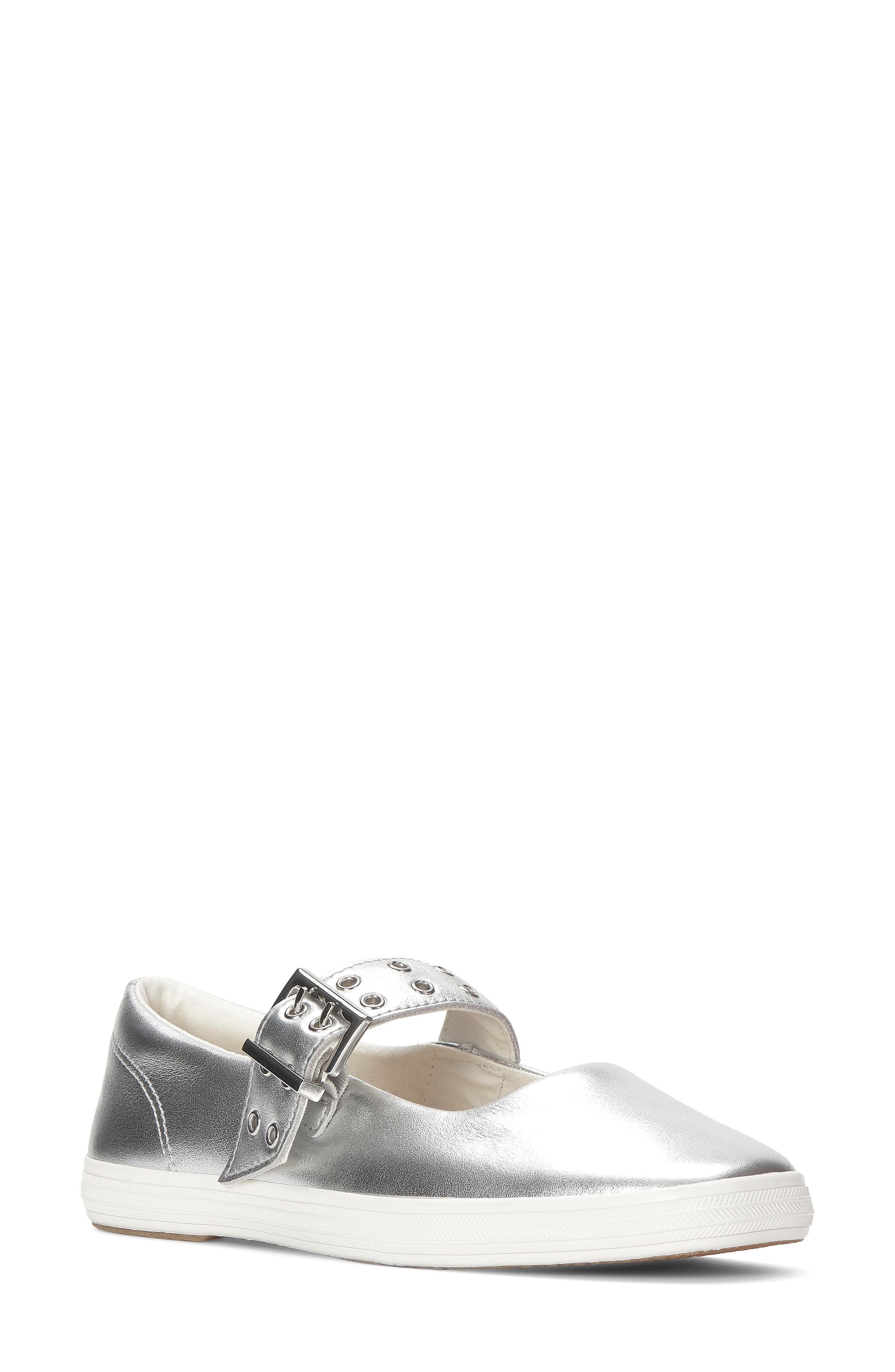 Square Toe Mary Jane Leather Flat, Main, color, SILVER
