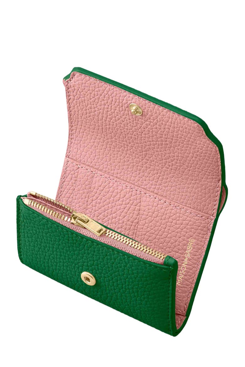 Leather Trifold Wallet, Alternate, color, Emerald Lily