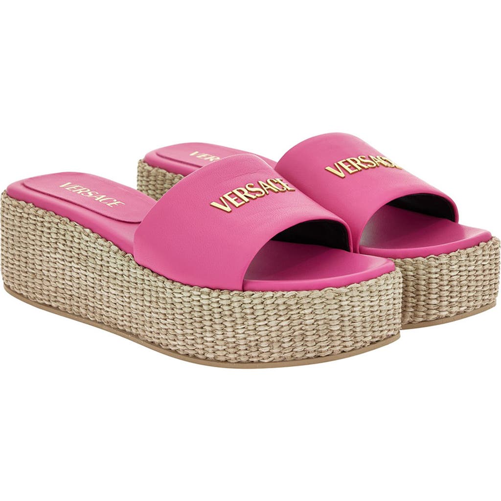 Versace Logo Espadrille Platform Slide Sandal