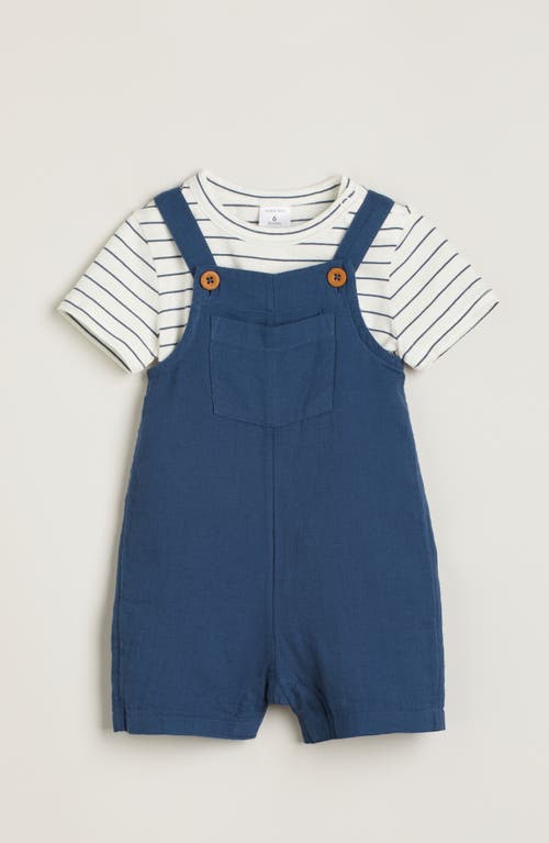 Nordstrom Cotton Bodysuit & Shortalls Set In Navy Denim Stripe- Navy Denim