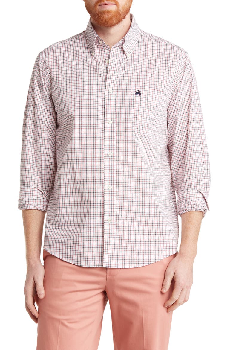 Windowpane Plaid Button-Down Cotton Poplin Shirt, Main, color, TATTRED