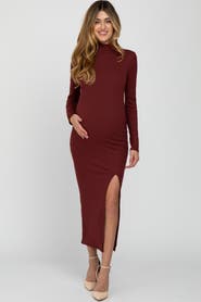 PinkBlush Ribbed Mock Neck Side Slit Maxi Dress