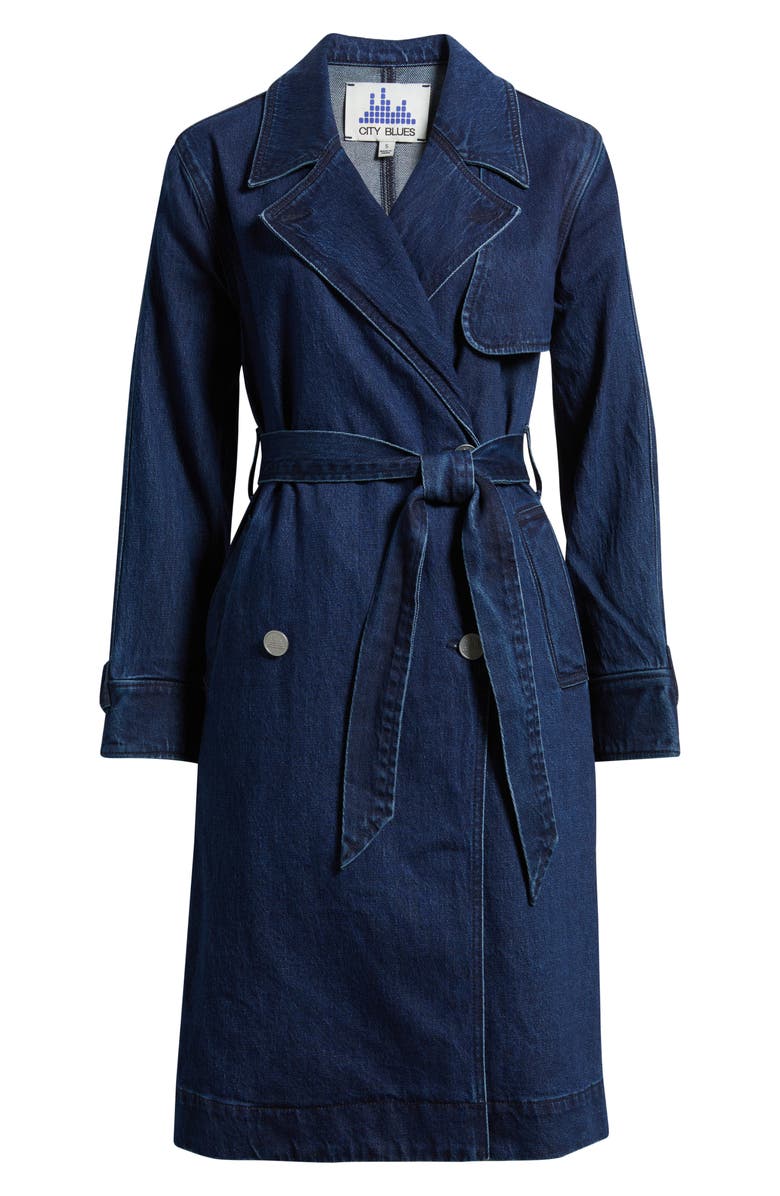 CITY BLUES Denim Trench Coat, Alternate, color, Indigo