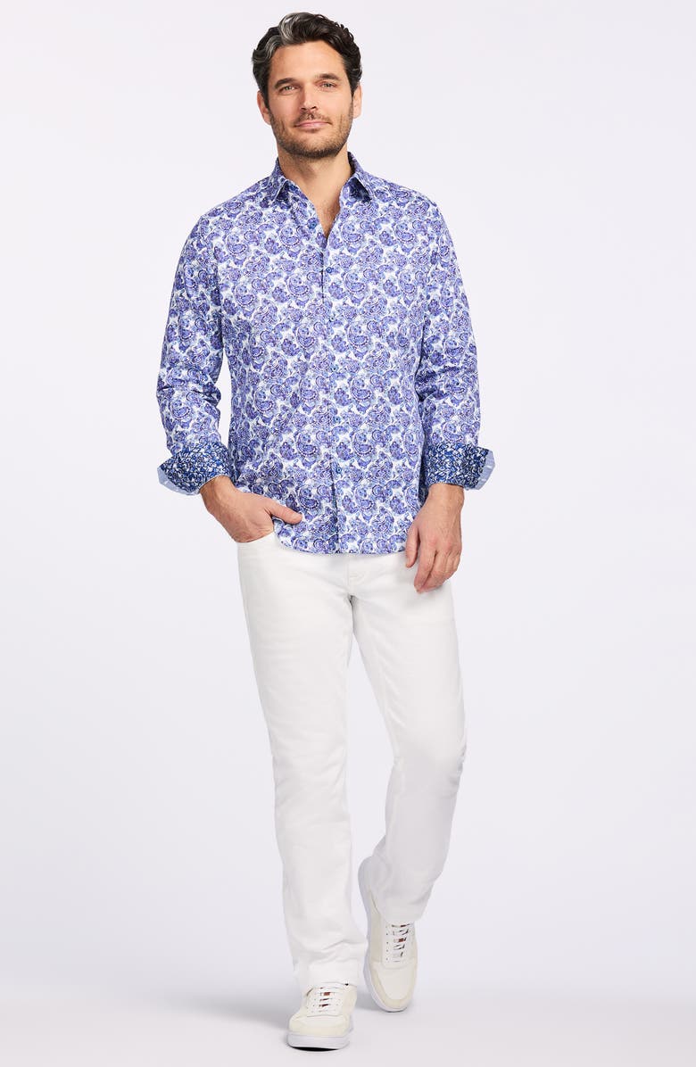 Robert Graham Dorval Cotton Button-Up Shirt, Alternate, color, Blue