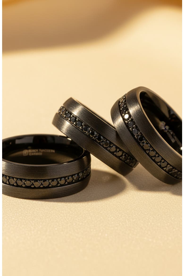 Valiant Sapphire Tungsten Ring, Alternate, color, Black