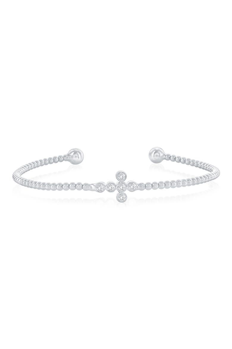 Cubic Zirconia Sideways Cross Bracelet, Main, color, SILVER