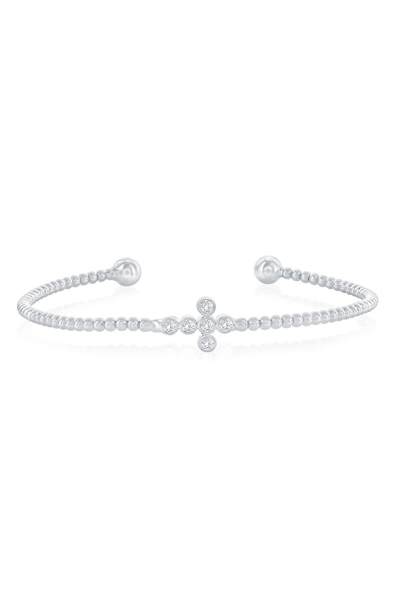 SIMONA Cubic Zirconia Sideways Cross Bracelet, Main, color, Silver