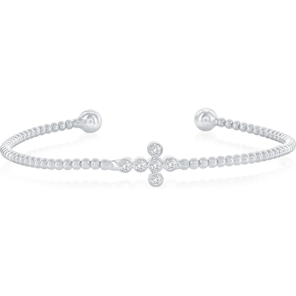 Simona Cubic Zirconia Sideways Cross Bracelet In Silver