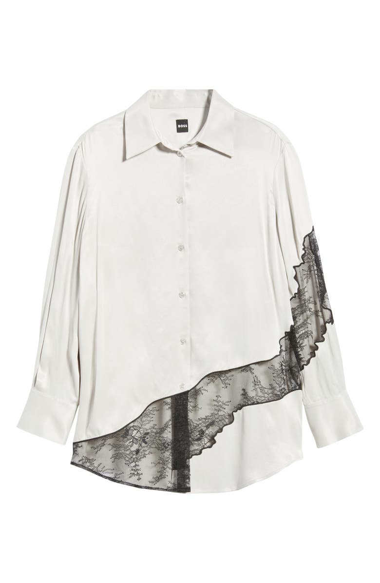 BOSS Belacey Lace Trim High-Low Tunic Shirt, Alternate, color, Pebble