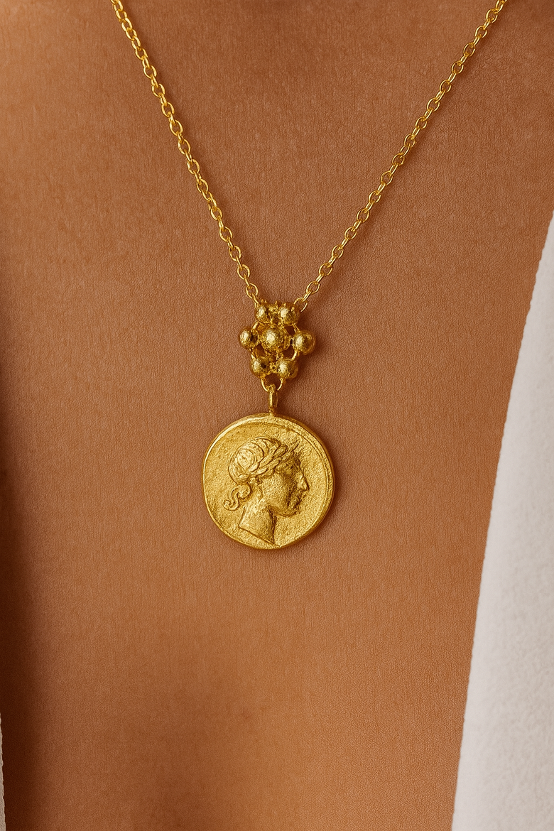 Goddess Demeter Coin Pendant Necklace, Alternate, color, Gold