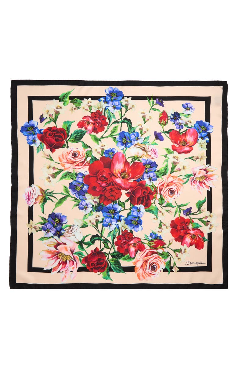 Dolce&Gabbana Floral Bouquet Silk Square Scarf, Main, color,