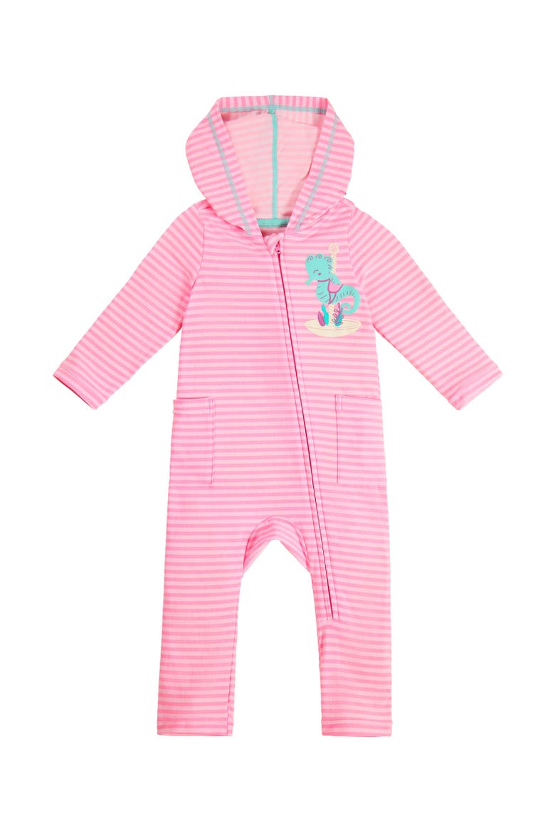 Hooded Everyday Romper, Main, color, Light Pink Water Stripe